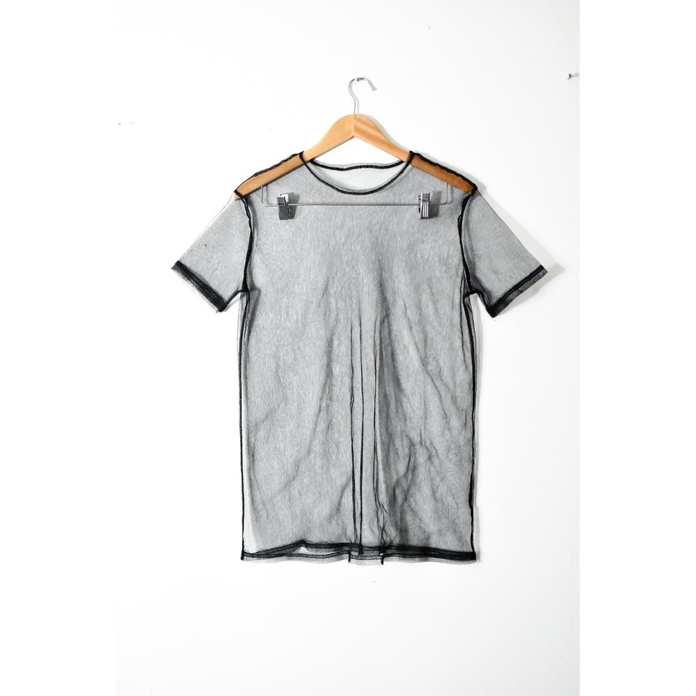 Mesh T-Shirt Womens XL Black Modern Sheer Short Sleeve Edgy Layering